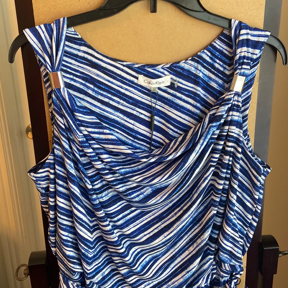 NWT Calvin Klein maxi dress blue and white striped sleeveless dress OX